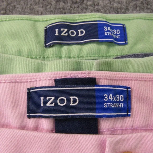 Mens Izod Chino Pants Mens 34x30 Pink Green Pastel Straight Leg Lot of 2 Summer - Picture 6 of 13